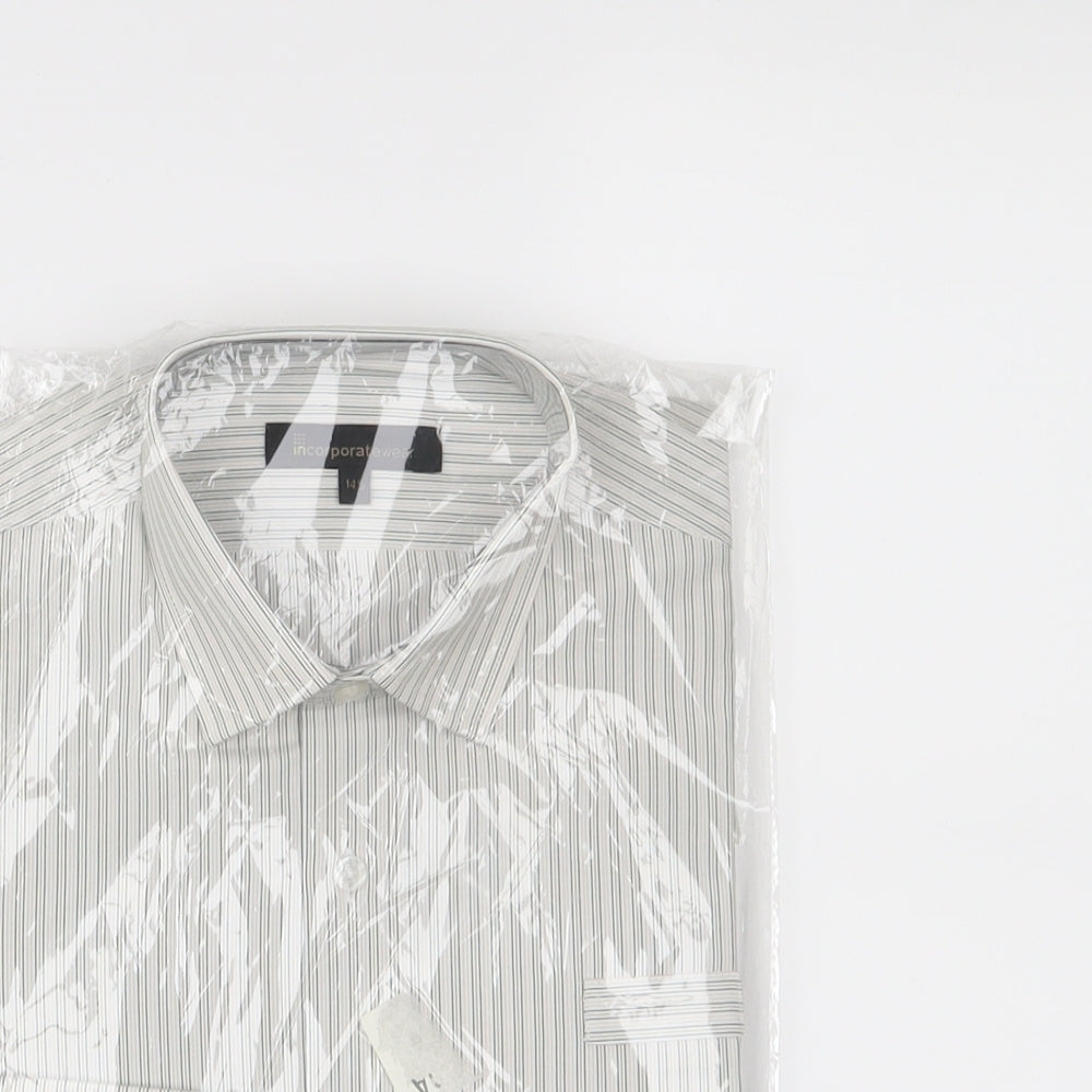 Incorporatewear Mens White Striped   Button-Up Size 14.5