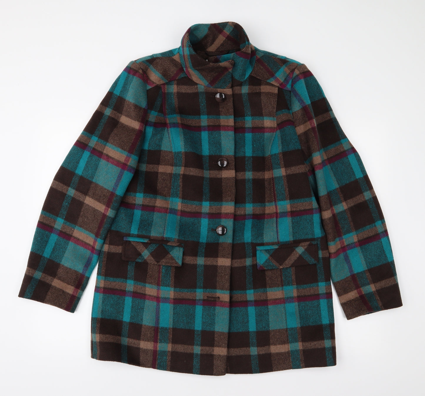 Marks and Spencer Womens Brown Check  Overcoat Coat Size 14