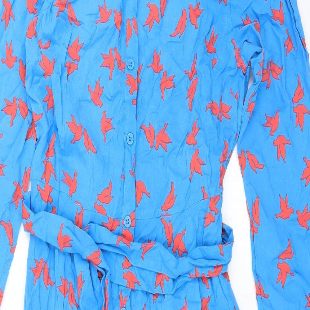 Hush Womens Blue Animal Print  Shirt Dress  Size 12