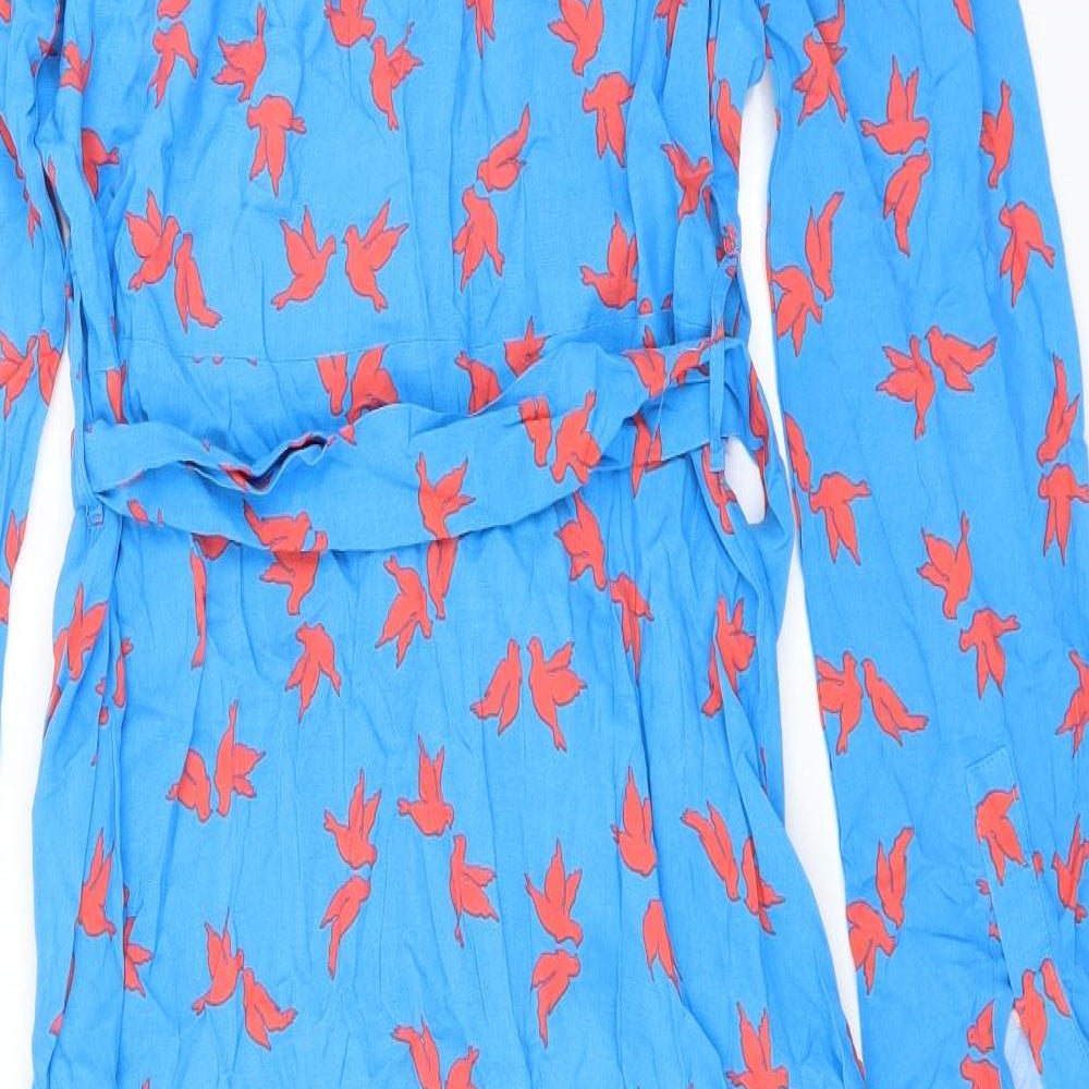 Hush Womens Blue Animal Print  Shirt Dress  Size 12