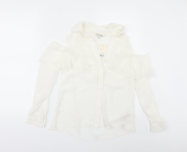 Miss Selfridge Womens Ivory Chiffon Tunic Button-Up Size 10 - cold shoulder