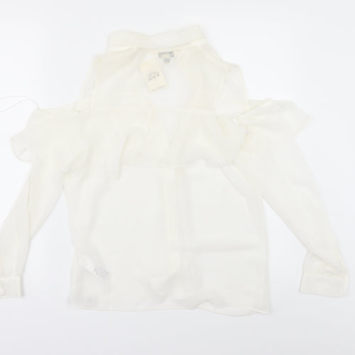 Miss Selfridge Womens Ivory  Chiffon Tunic Button-Up Size 10  - cold shoulder