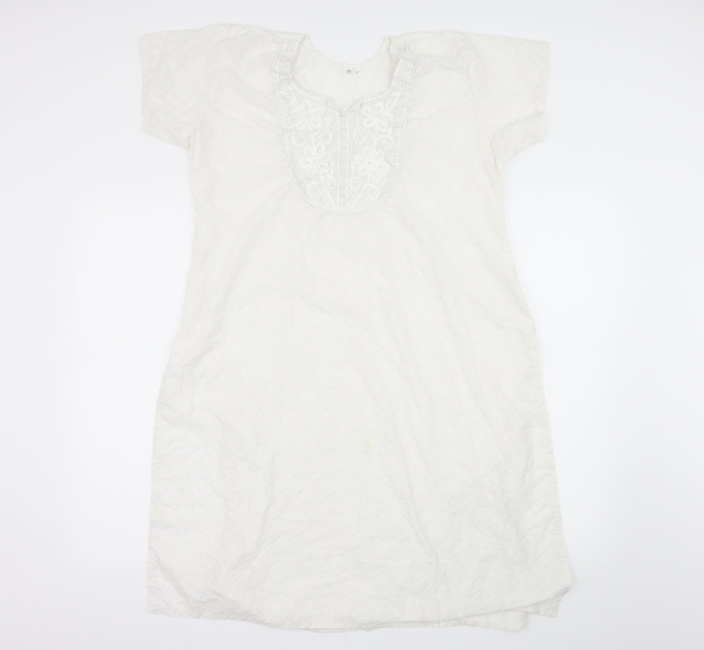 Preworn Womens White Paisley  Basic Blouse Size 10  - Long Line