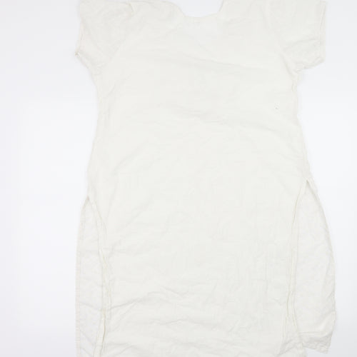 Preworn Womens White Paisley  Basic Blouse Size 10  - Long Line
