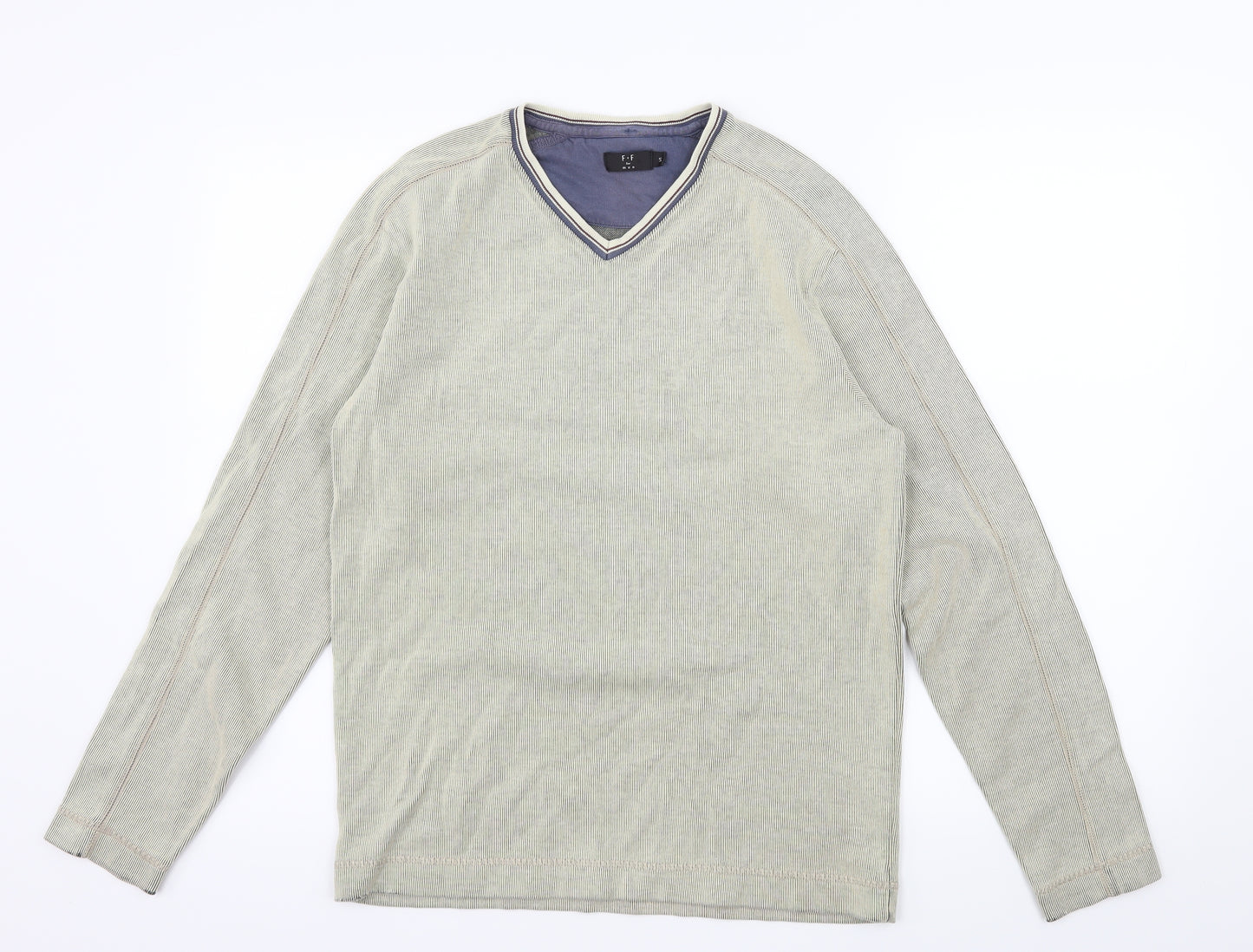 F&F Mens Beige Striped Jersey Pullover Sweatshirt Size S