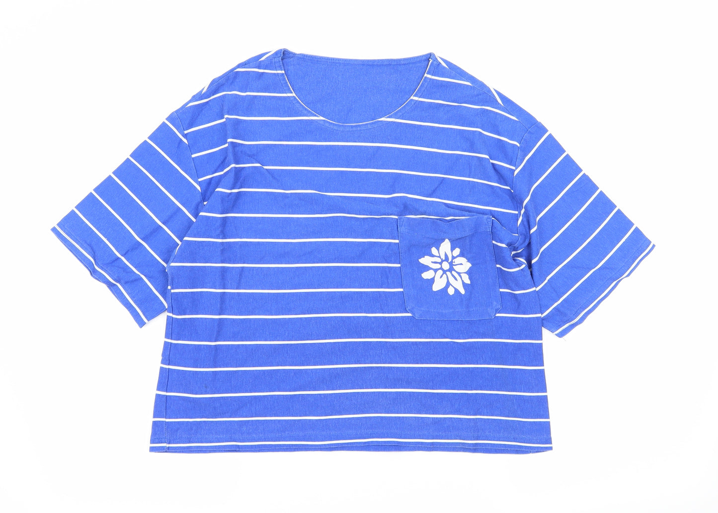 St Michael Womens Blue Striped Jersey Basic T-Shirt Size 8  - Flower detail