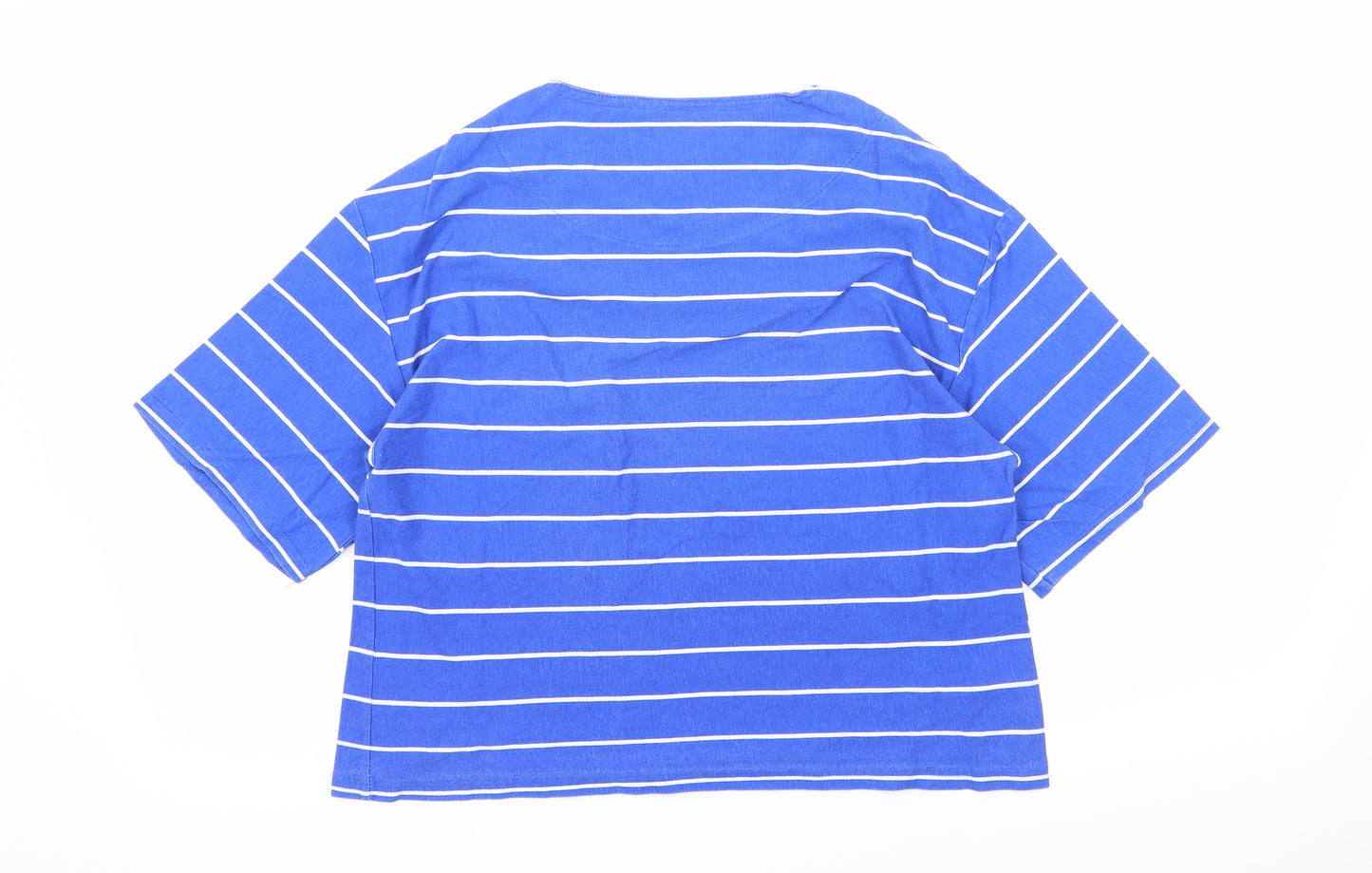 St Michael Womens Blue Striped Jersey Basic T-Shirt Size 8  - Flower detail