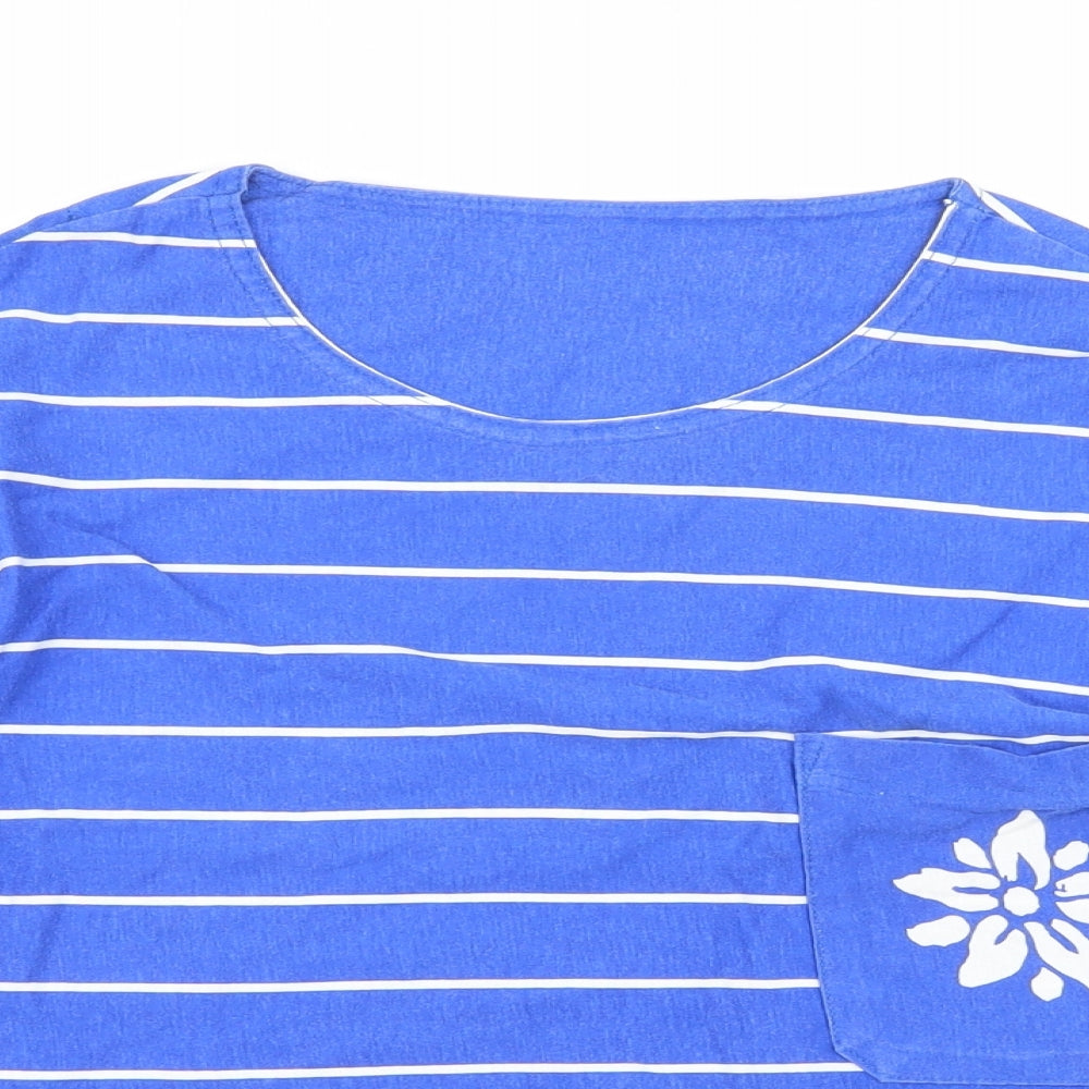 St Michael Womens Blue Striped Jersey Basic T-Shirt Size 8  - Flower detail