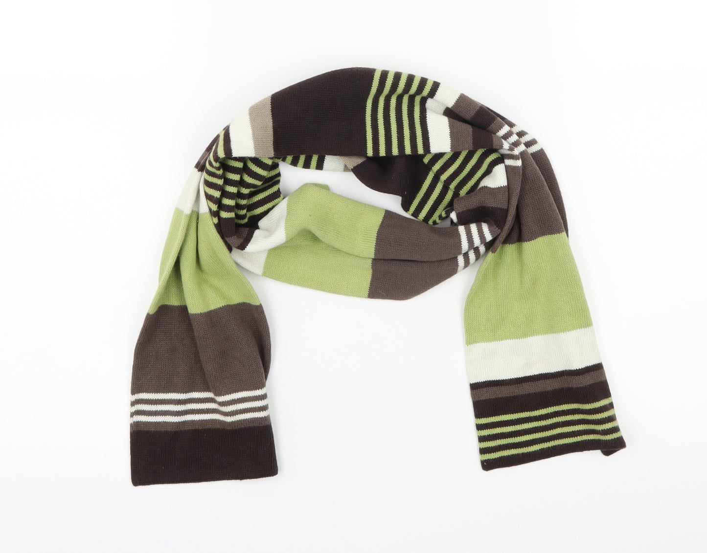 Preworn Mens Brown Striped Knit Rectangle Scarf Scarf One Size