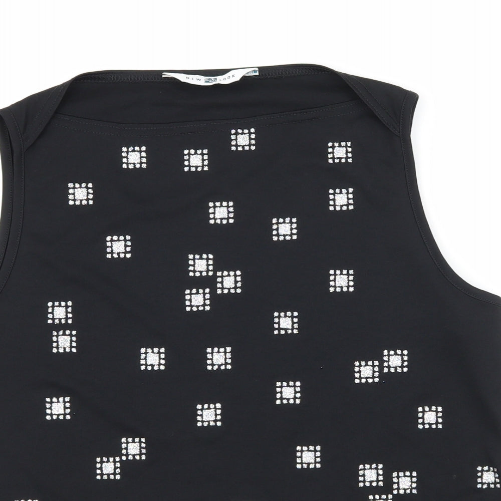 New Look Womens Black Geometric Jersey Camisole Tank Size 18