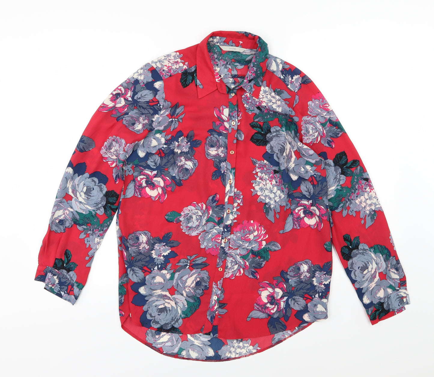 George Womens Red Floral Chiffon Basic Blouse Size 10