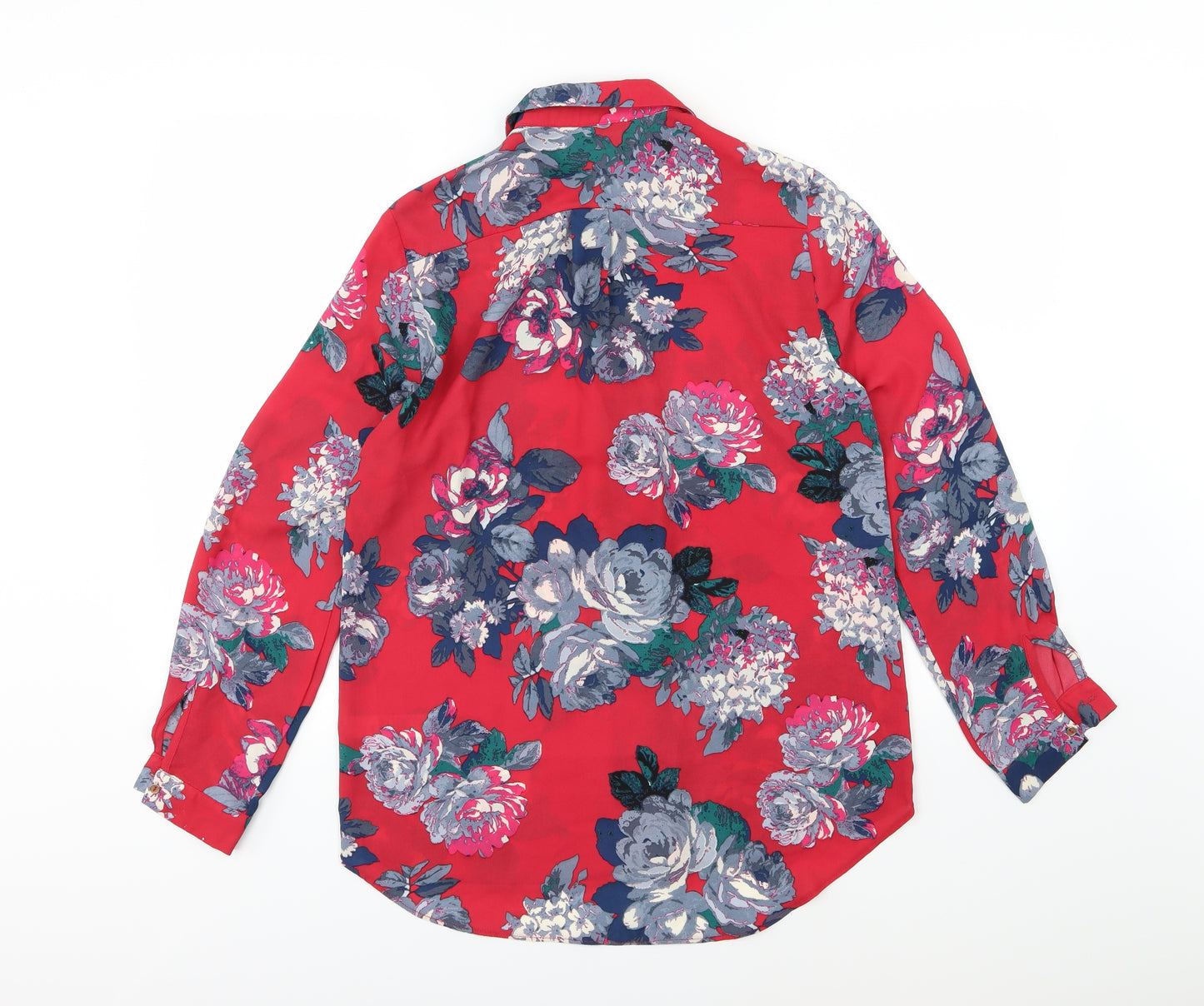 George Womens Red Floral Chiffon Basic Blouse Size 10