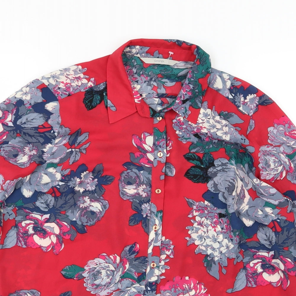 George Womens Red Floral Chiffon Basic Blouse Size 10