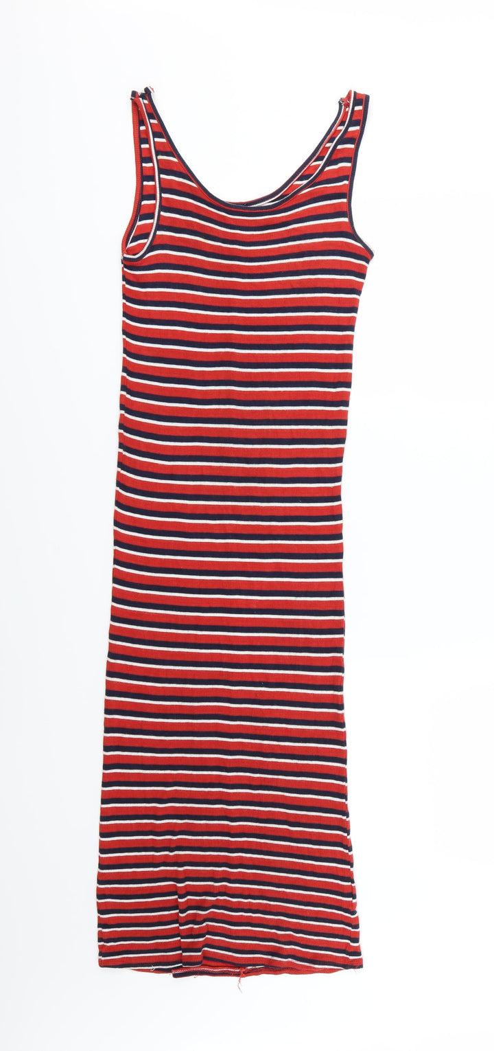 Pull&Bear Womens Multicoloured Striped Knit T-Shirt Dress  Size S