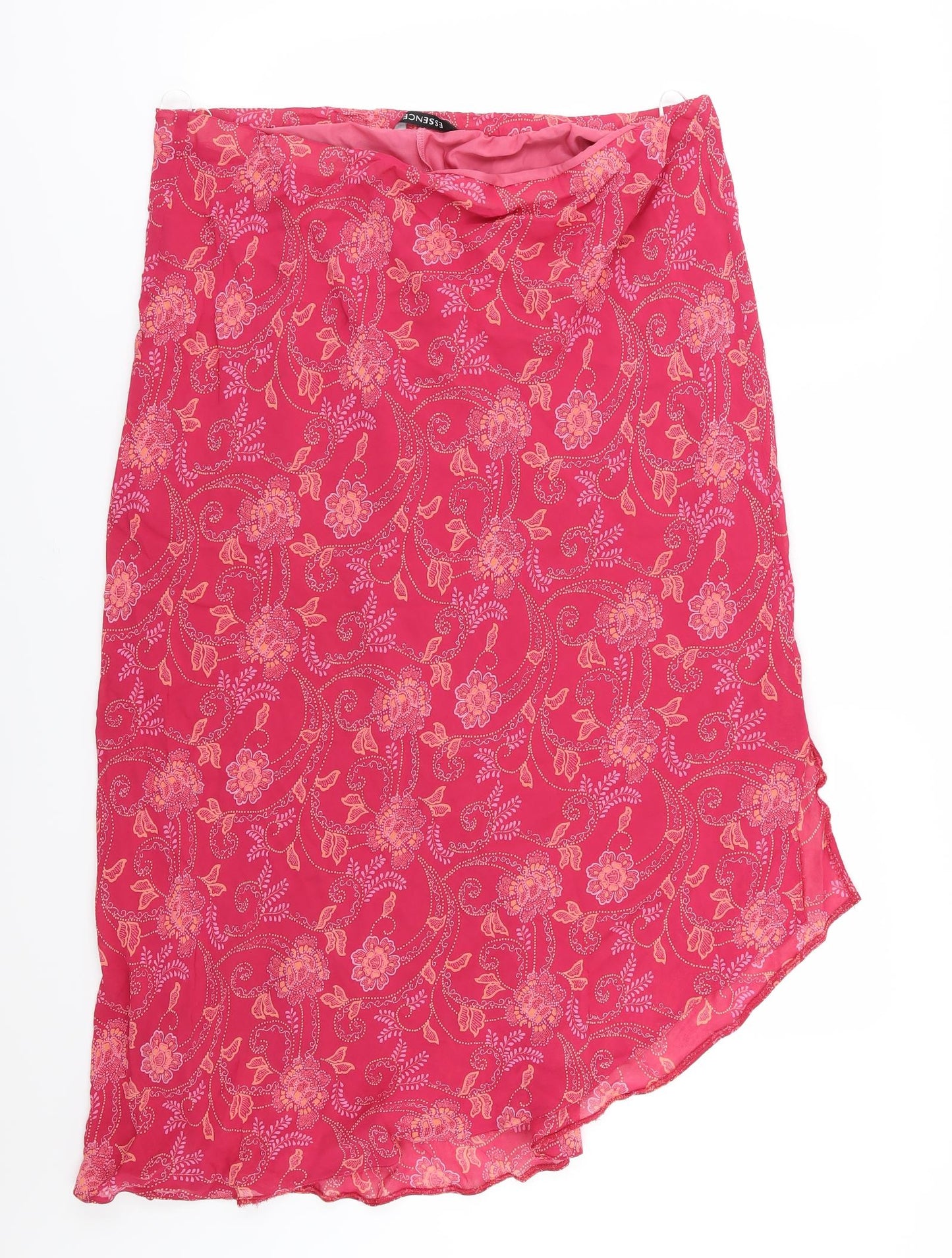 Evans Womens Pink Floral Chiffon Swing Skirt Size 18  - Aysemmetrical Hem