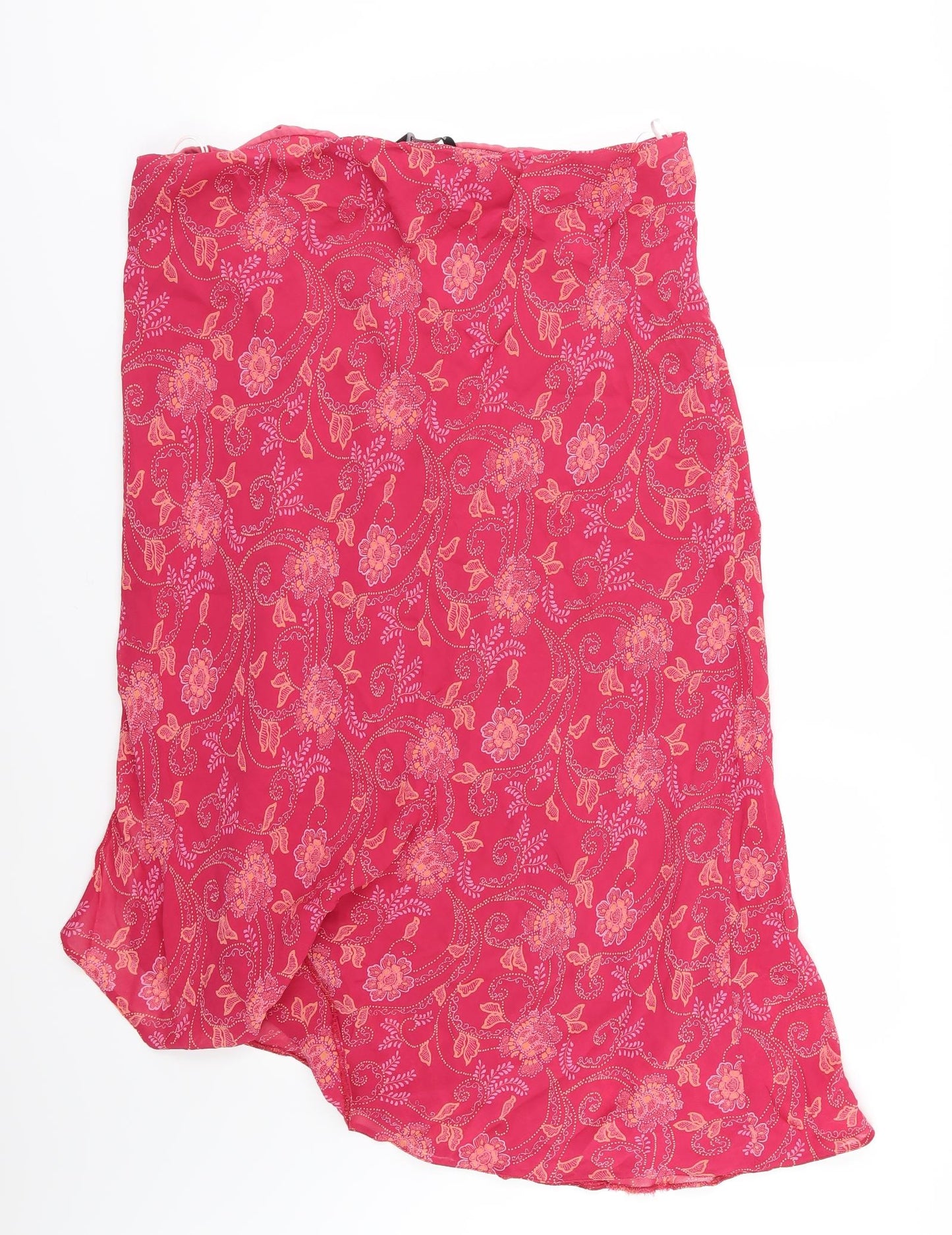 Evans Womens Pink Floral Chiffon Swing Skirt Size 18  - Aysemmetrical Hem