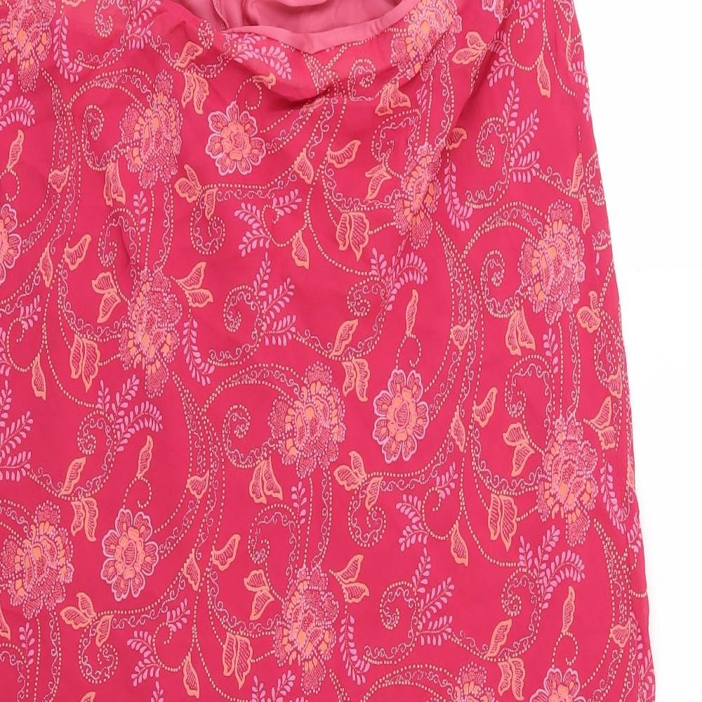 Evans Womens Pink Floral Chiffon Swing Skirt Size 18  - Aysemmetrical Hem