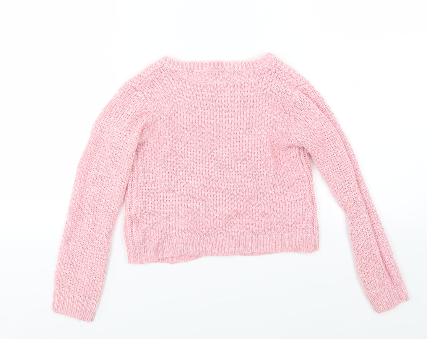 F&F Girls Pink  Knit Pullover Jumper Size 6-7 Years  - Beaded