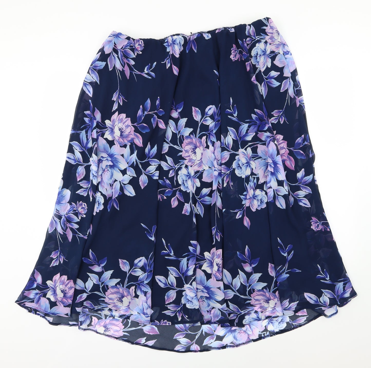 Nightingales Womens Blue Floral Chiffon Flare Skirt Size 22
