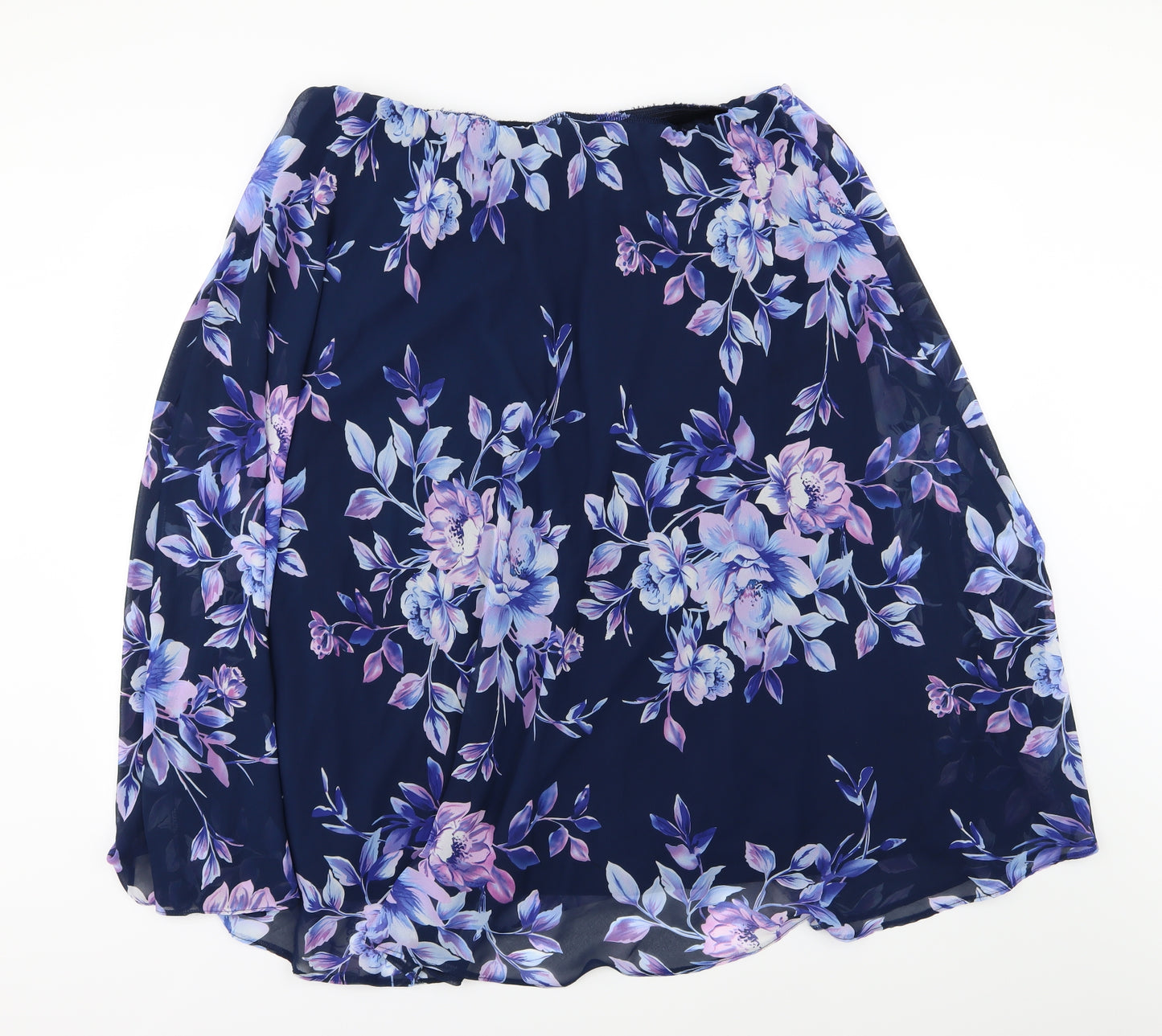 Nightingales Womens Blue Floral Chiffon Flare Skirt Size 22