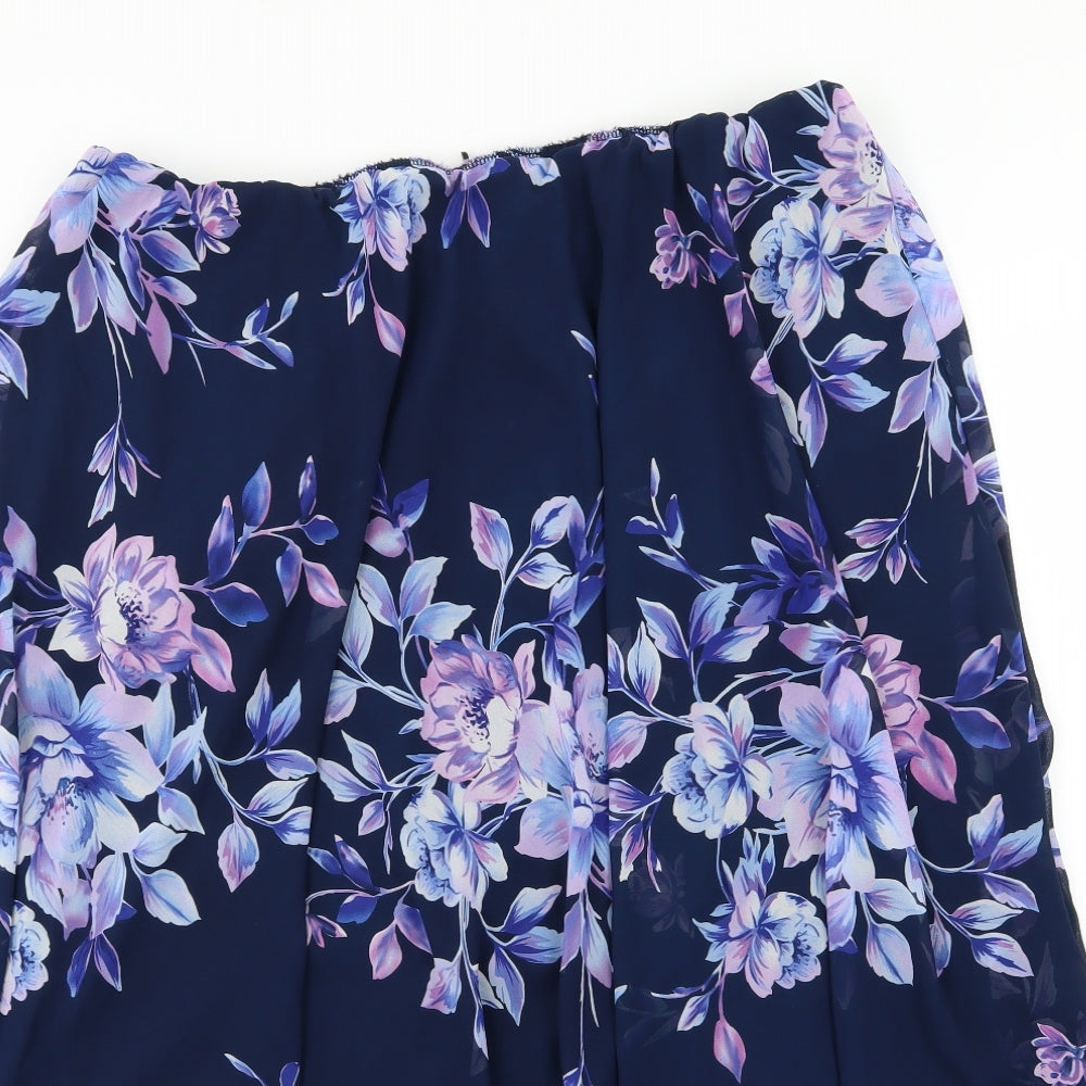 Nightingales Womens Blue Floral Chiffon Flare Skirt Size 22