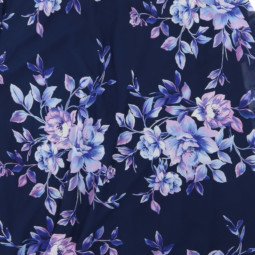 Nightingales Womens Blue Floral Chiffon Flare Skirt Size 22