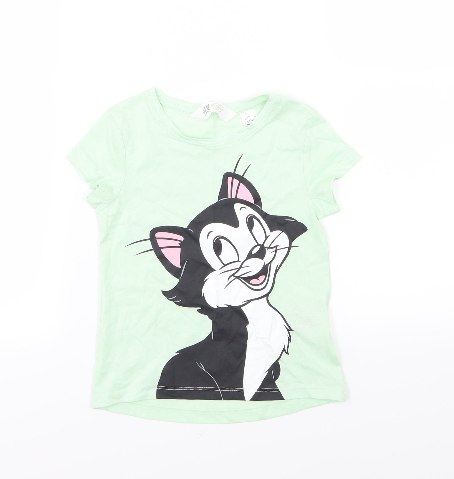 H&M Girls Green  Jersey Basic T-Shirt Size 2-3 Years  - Disney Cat