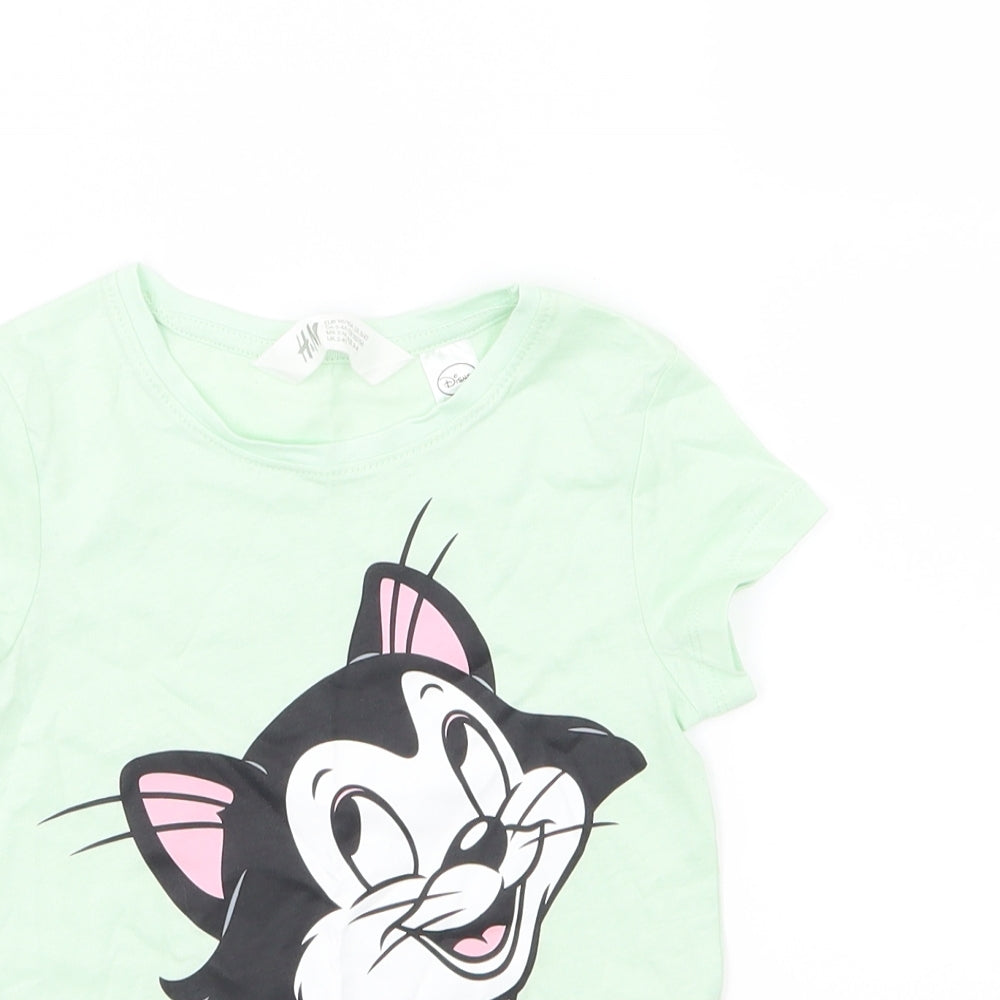H&M Girls Green  Jersey Basic T-Shirt Size 2-3 Years  - Disney Cat