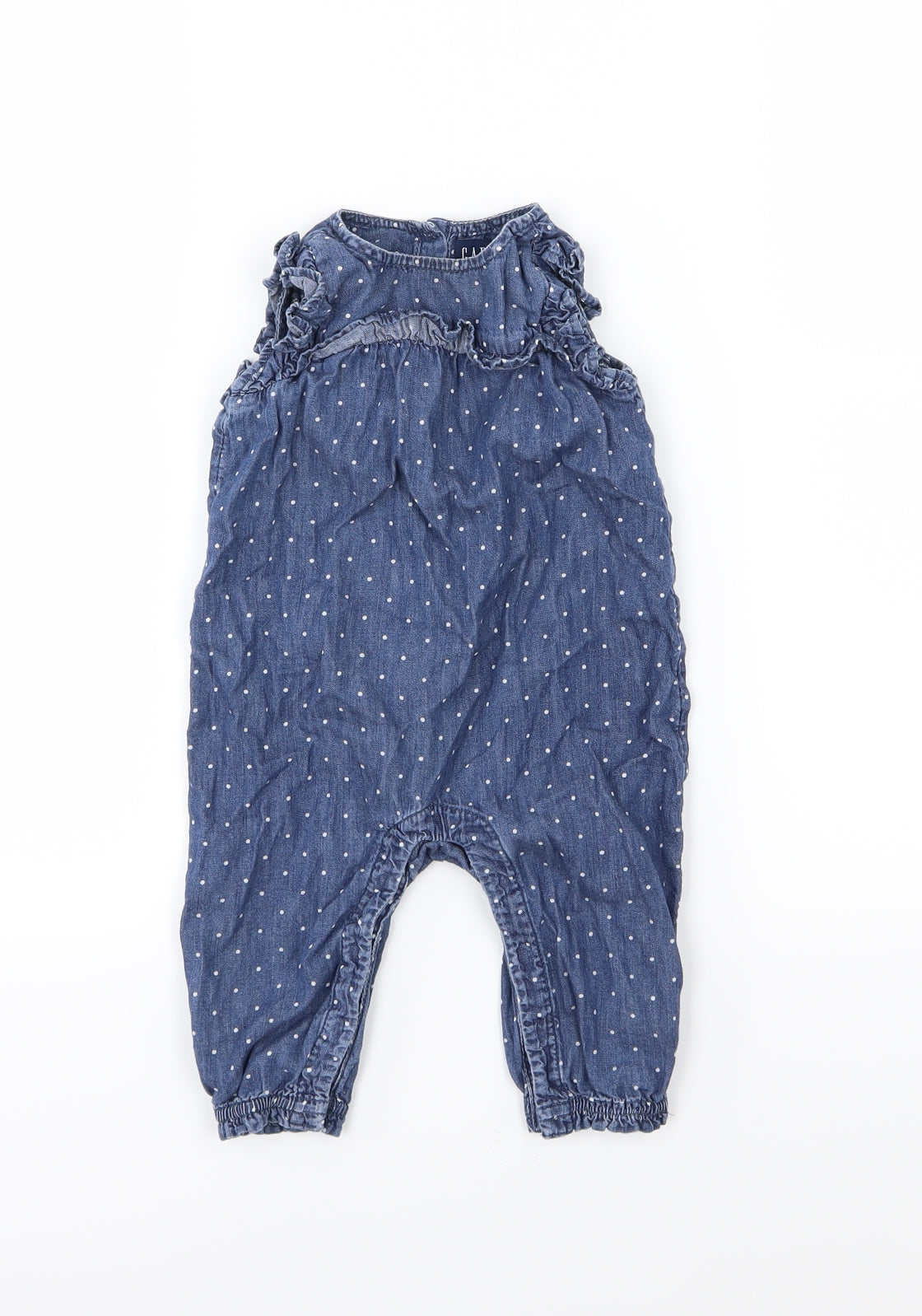 Gap Girls Blue Polka Dot Denim Romper One-Piece Size 6-9 Months