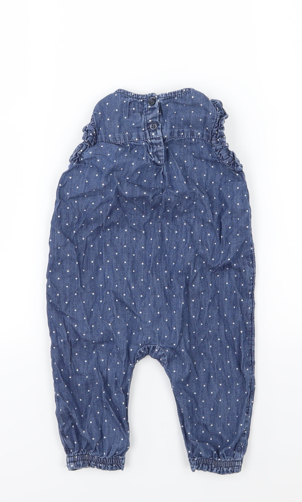 Gap Girls Blue Polka Dot Denim Romper One-Piece Size 6-9 Months