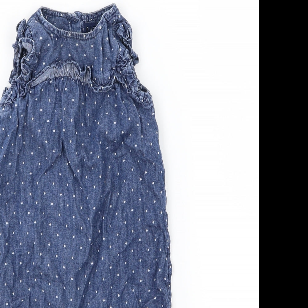 Gap Girls Blue Polka Dot Denim Romper One-Piece Size 6-9 Months