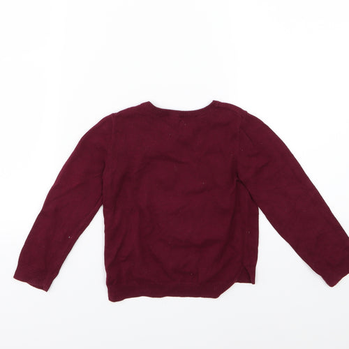 H&M Girls Red  Knit Pullover Jumper Size 2-3 Years  - Baby Deer Sequin