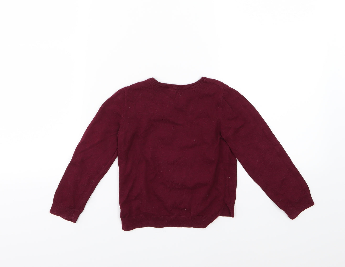 H&M Girls Red  Knit Pullover Jumper Size 2-3 Years  - Baby Deer Sequin