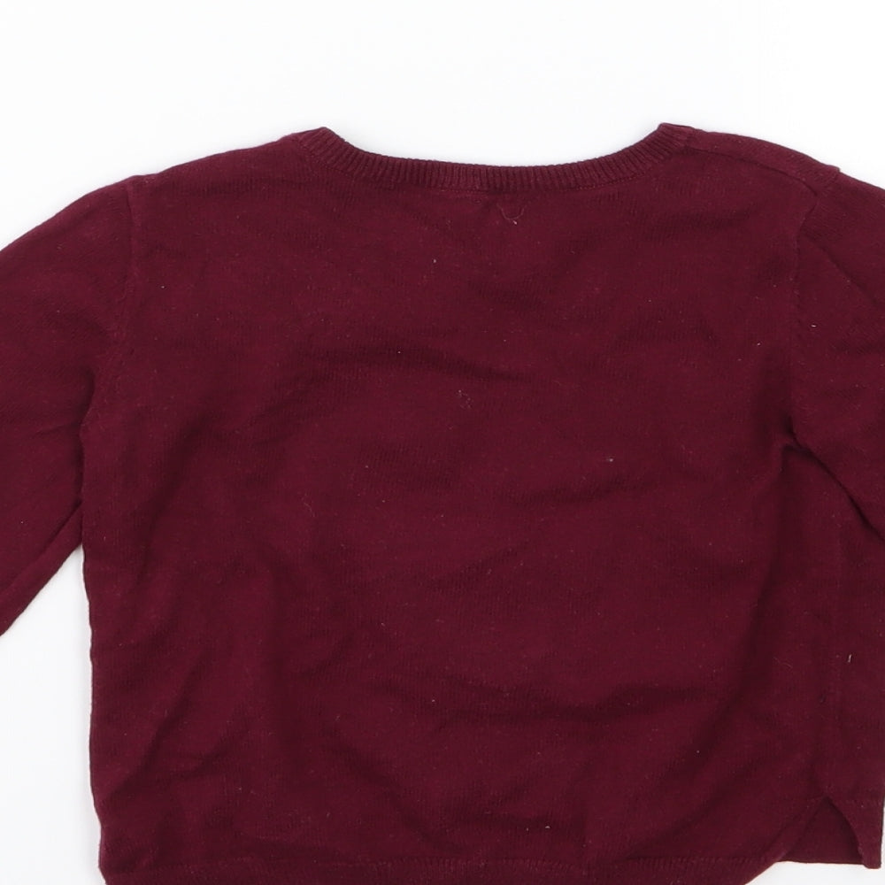 H&M Girls Red  Knit Pullover Jumper Size 2-3 Years  - Baby Deer Sequin