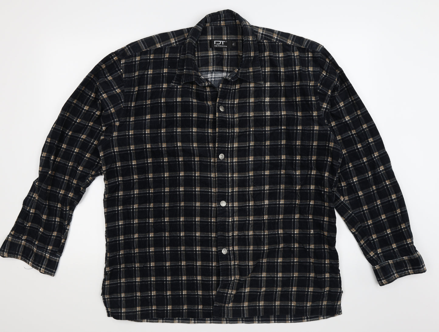 Neveisiop Mens Blue Check Corduroy  Button-Up Size XL