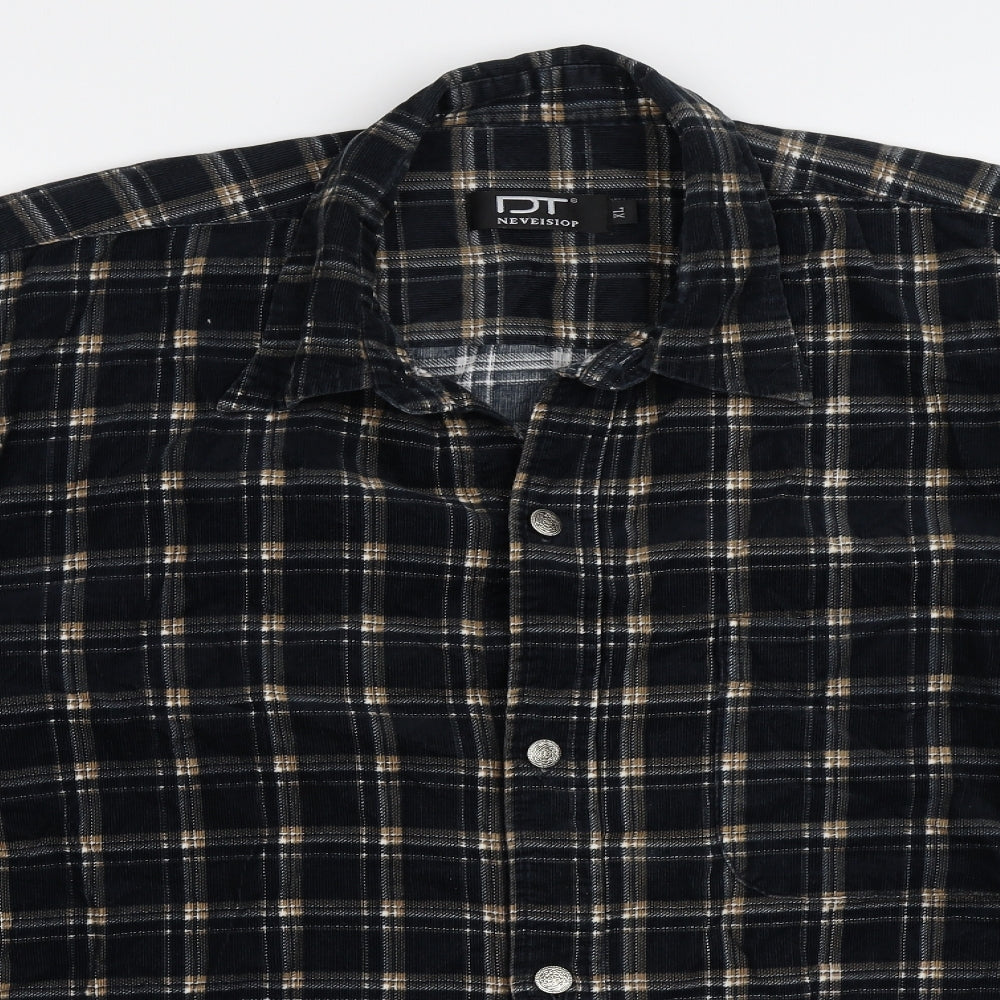 Neveisiop Mens Blue Check Corduroy  Button-Up Size XL