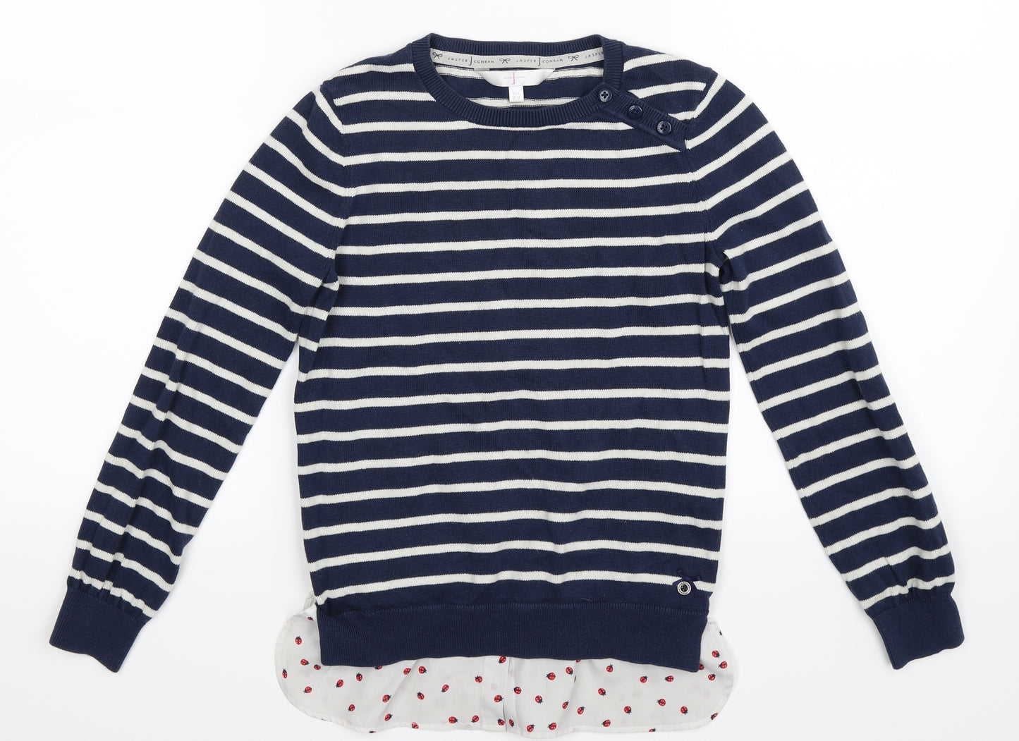 Jasper Conran Girls Blue Striped Knit Pullover Jumper Size 8-9 Years