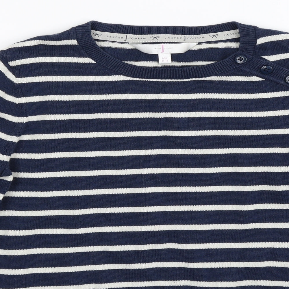Jasper Conran Girls Blue Striped Knit Pullover Jumper Size 8-9 Years