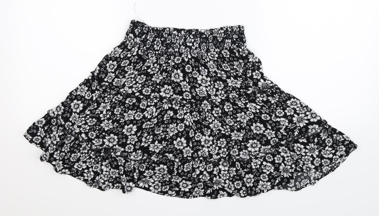 Primark Womens Black Floral  A-Line Skirt Size 10