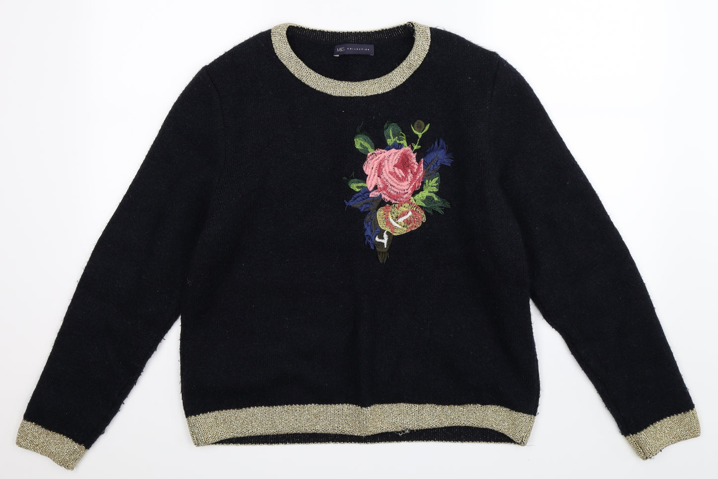 Marks and Spencer Womens Blue Floral Knit Pullover Jumper Size 18