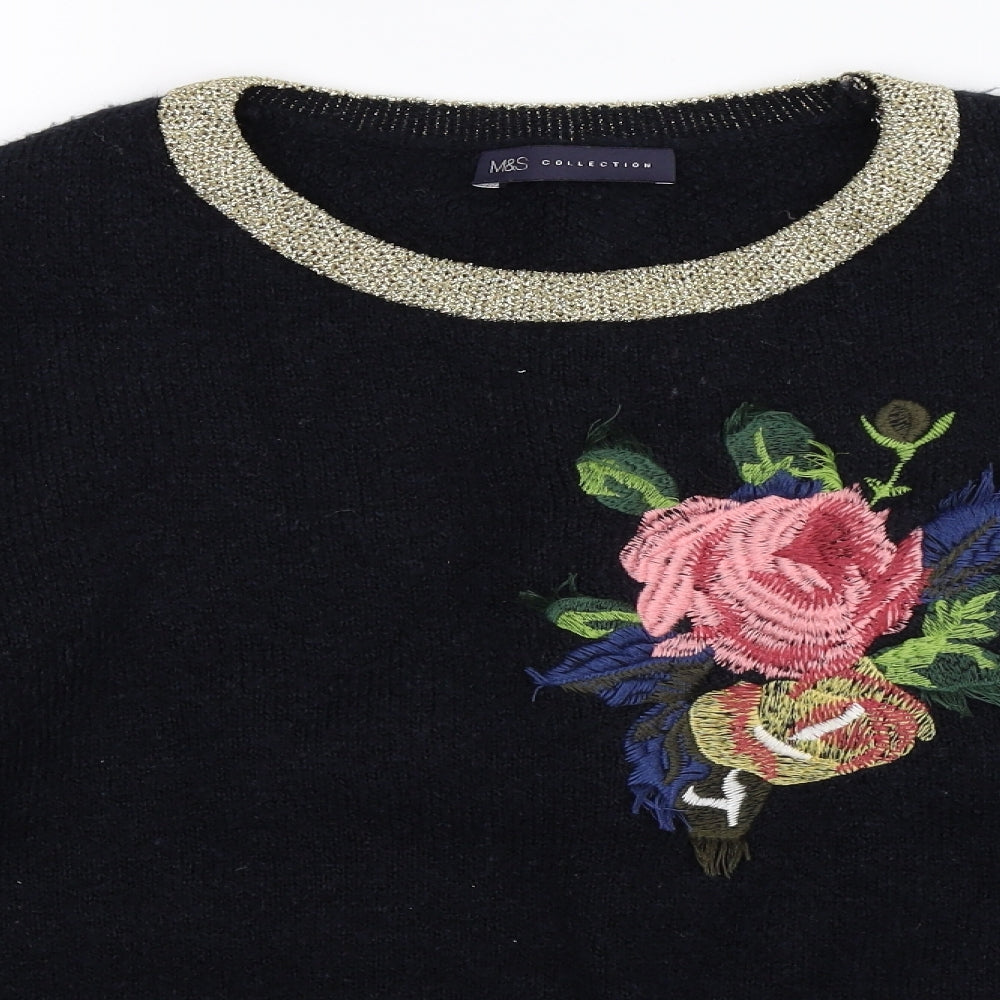 Marks and Spencer Womens Blue Floral Knit Pullover Jumper Size 18
