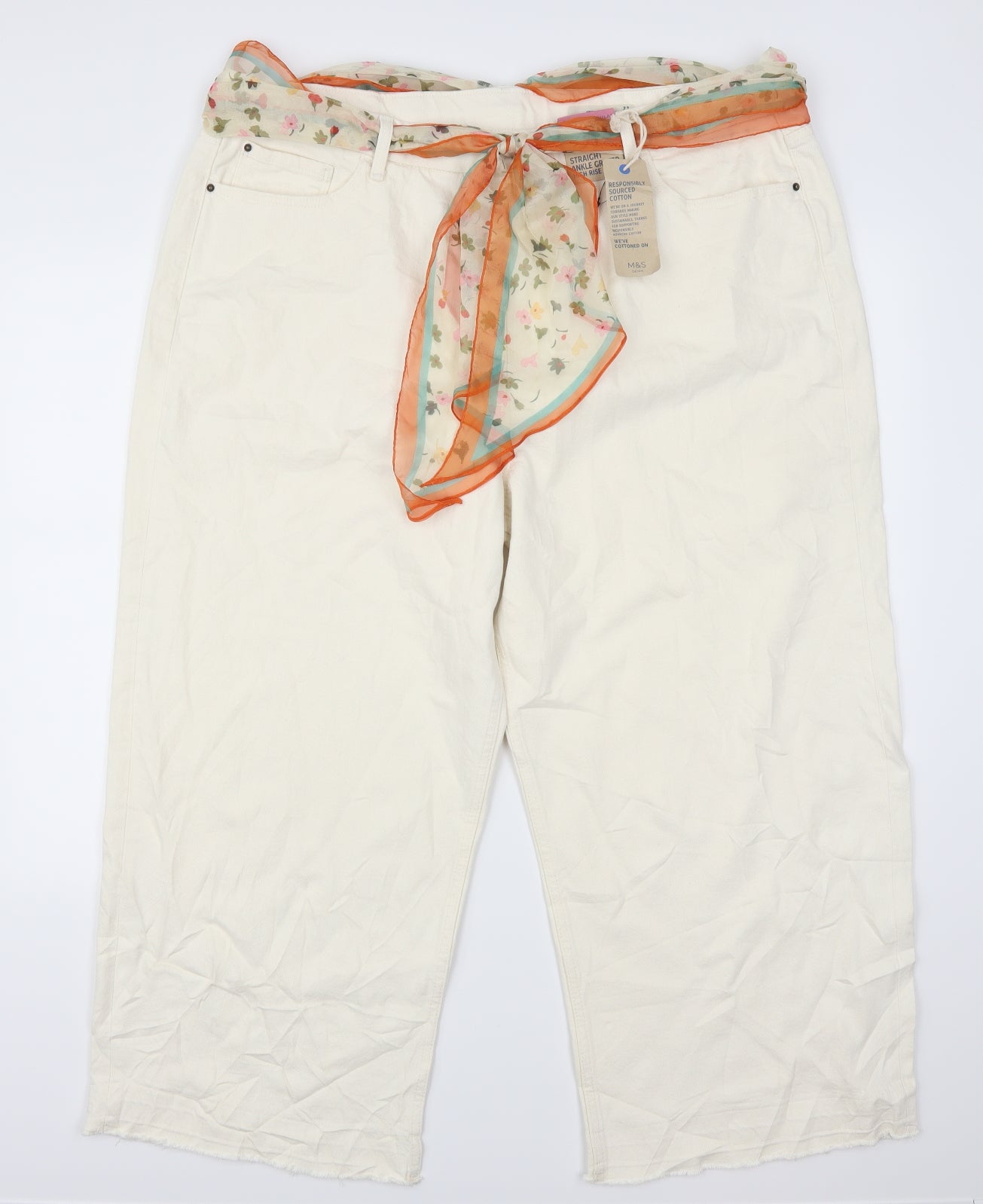 Marks and Spencer Womens White Floral Denim Cropped Jeans Size 22 L25 in