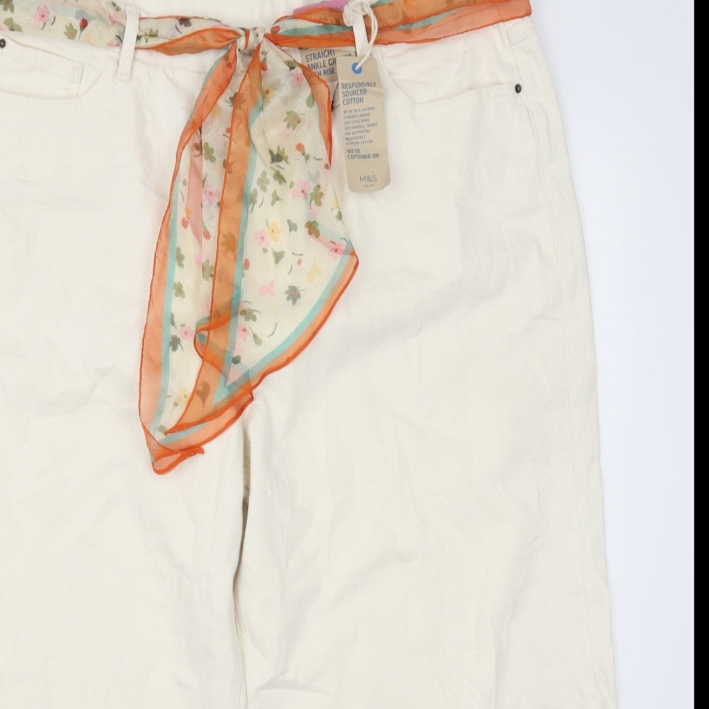 Marks and Spencer Womens White Floral Denim Cropped Jeans Size 22 L25 in