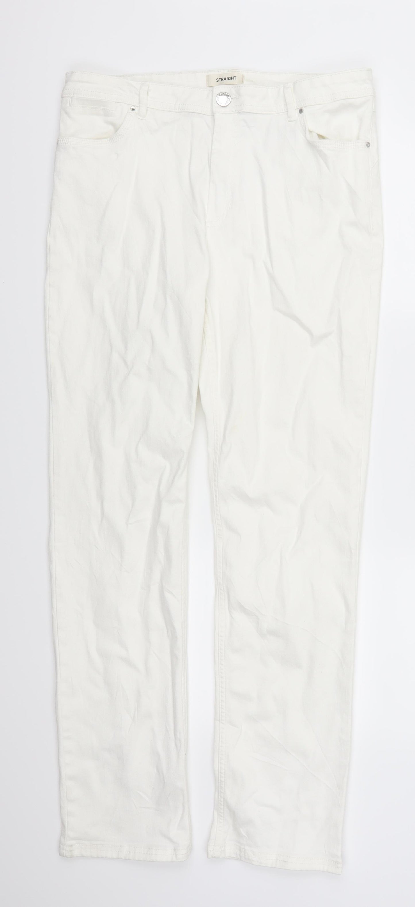 Marks and Spencer Womens White  Denim Straight Jeans Size 16 L29 in