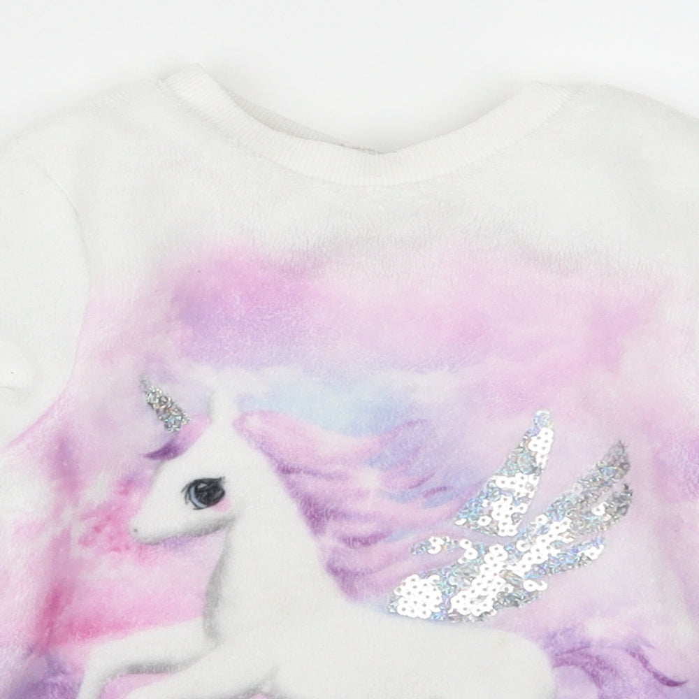 H&M Girls White Animal Print Fleece Top Pyjama Top Size 3-4 Years  - Unicorn