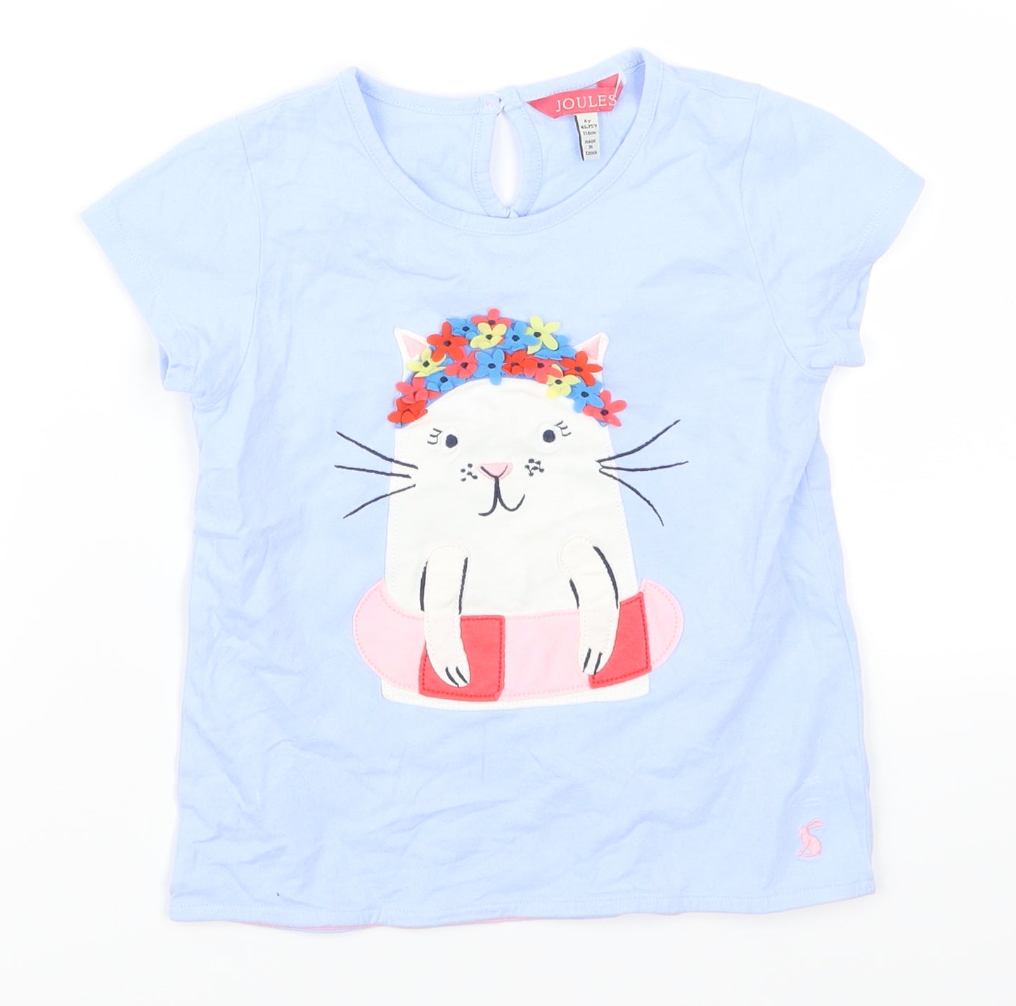 oules Girls Blue Animal Print  Basic T-Shirt Size 6 Years  - Rabbit