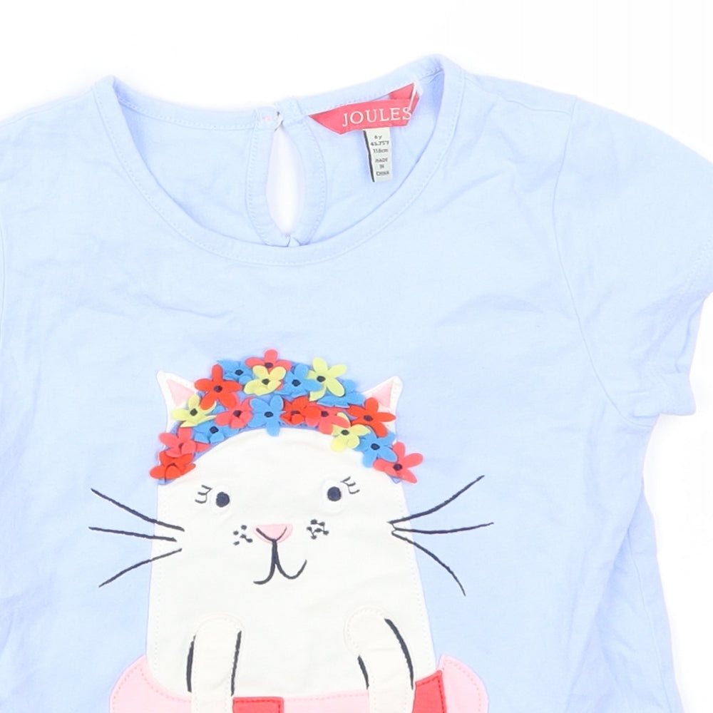 oules Girls Blue Animal Print  Basic T-Shirt Size 6 Years  - Rabbit