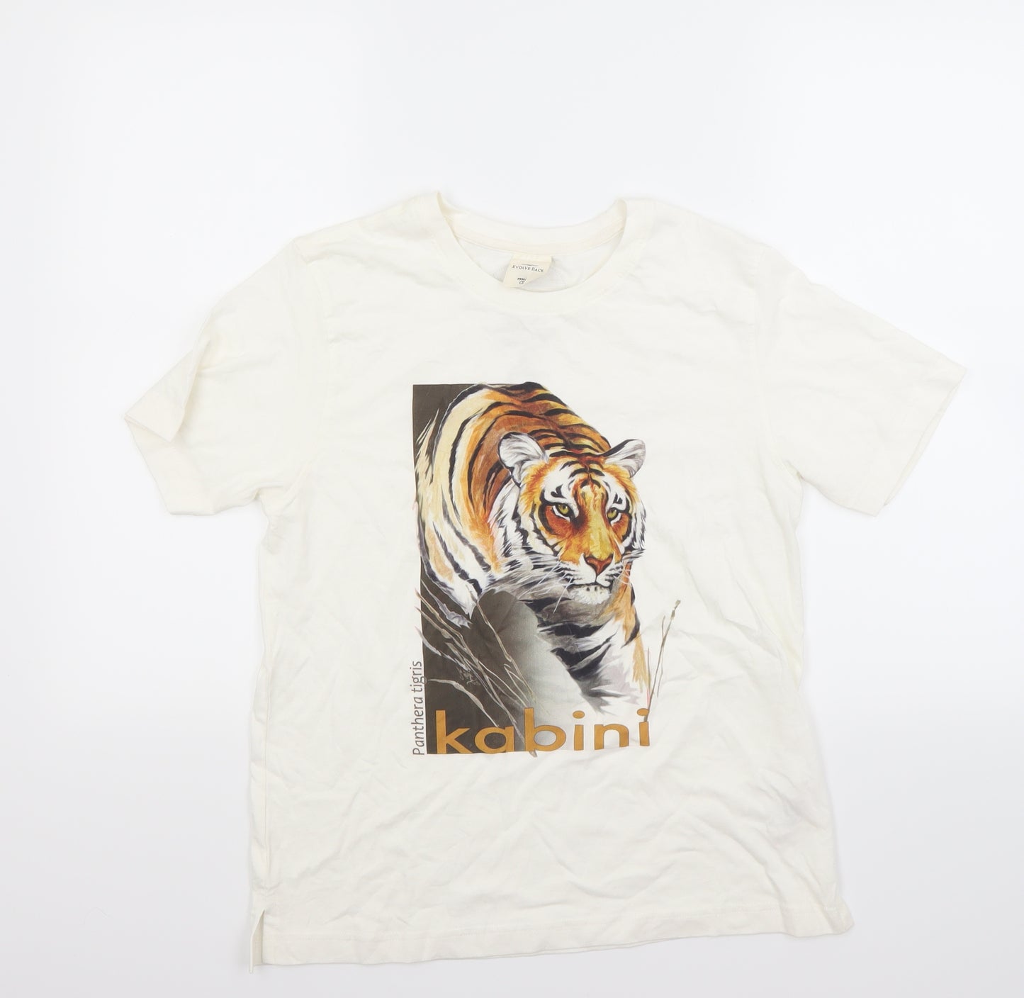 Evolve back Womens White   Basic T-Shirt Size L  - TIGER