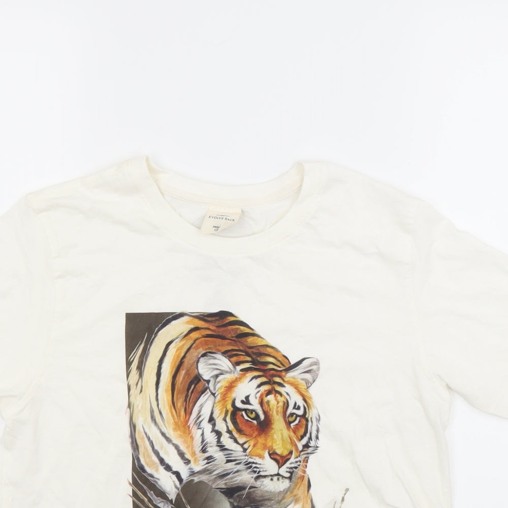Evolve back Womens White   Basic T-Shirt Size L  - TIGER