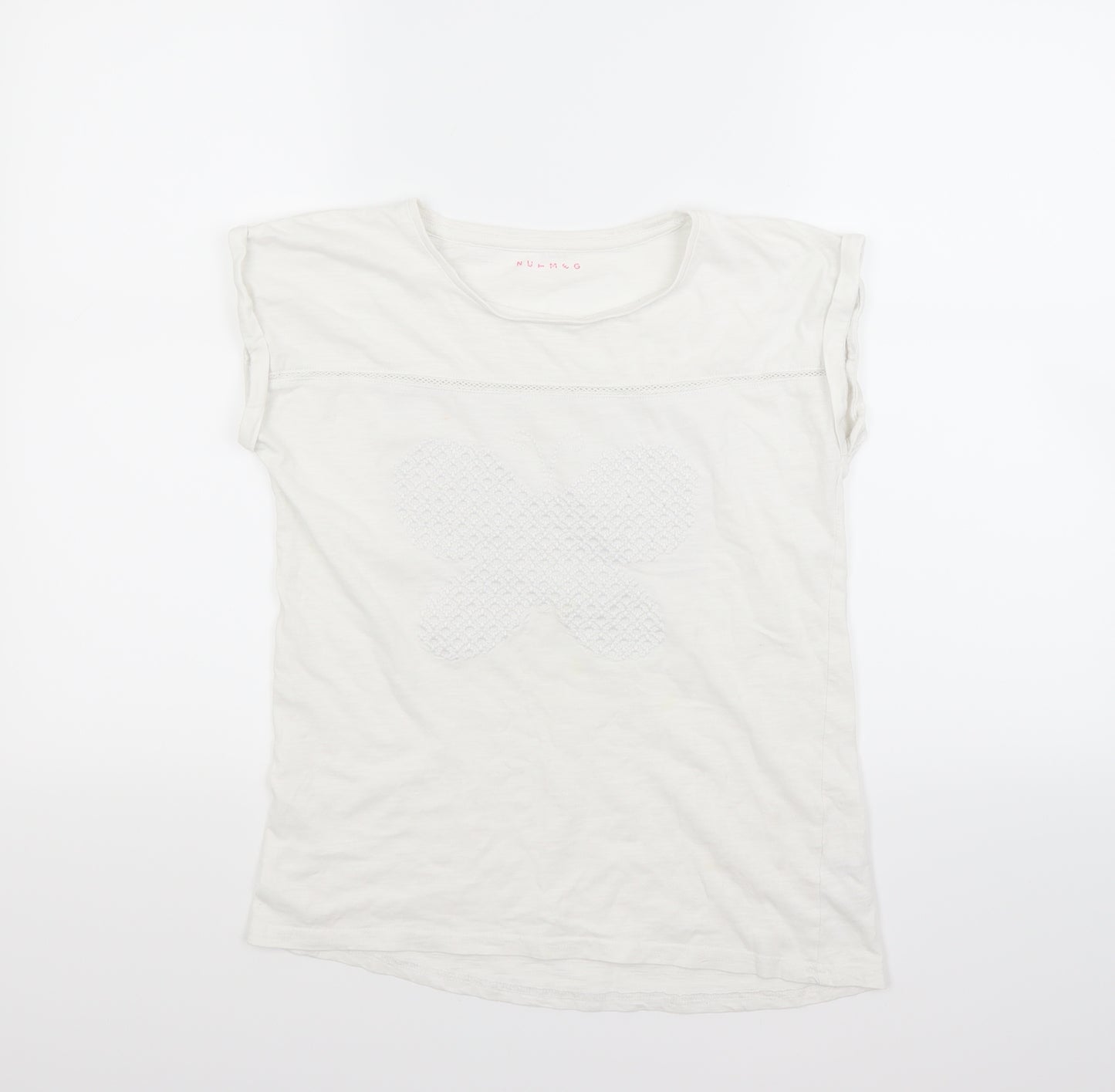 Nutmeg Girls White   Basic T-Shirt Size 12 Years  - Butterfly